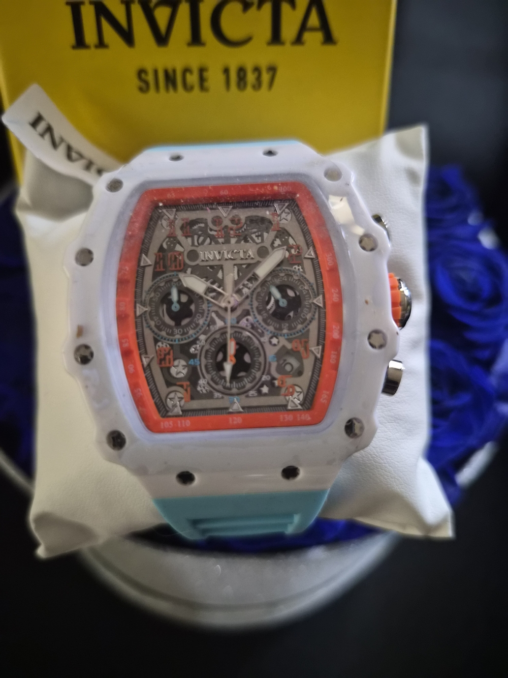 Invicta White, Teal and Orange Chronograph Sport Watch